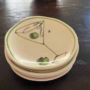 Julia Junkin Martini Appetizer cocktail Plates Set of 4 olives theme